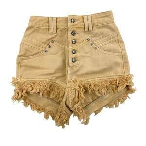 Some Days Lovin - Peace Stud Button Fly Fray Hem Shorts in Mustard Yellow